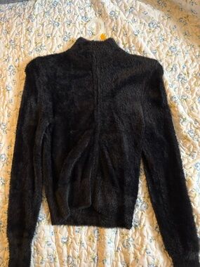 Black Fuzzy Long Sleeve Mock Neck Sweater